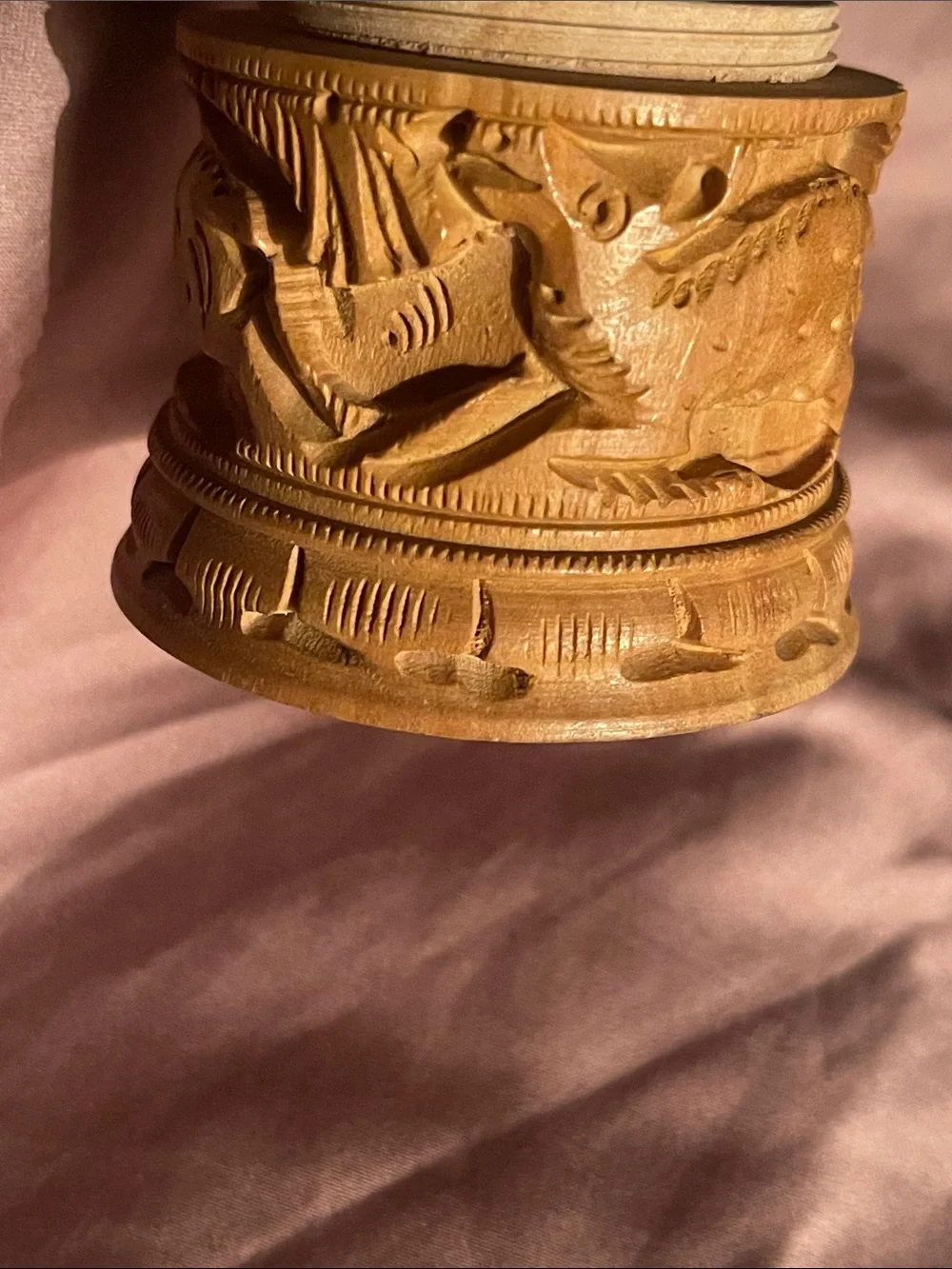 Hand-Carved Wooden Trinket Box in Natural Brown
